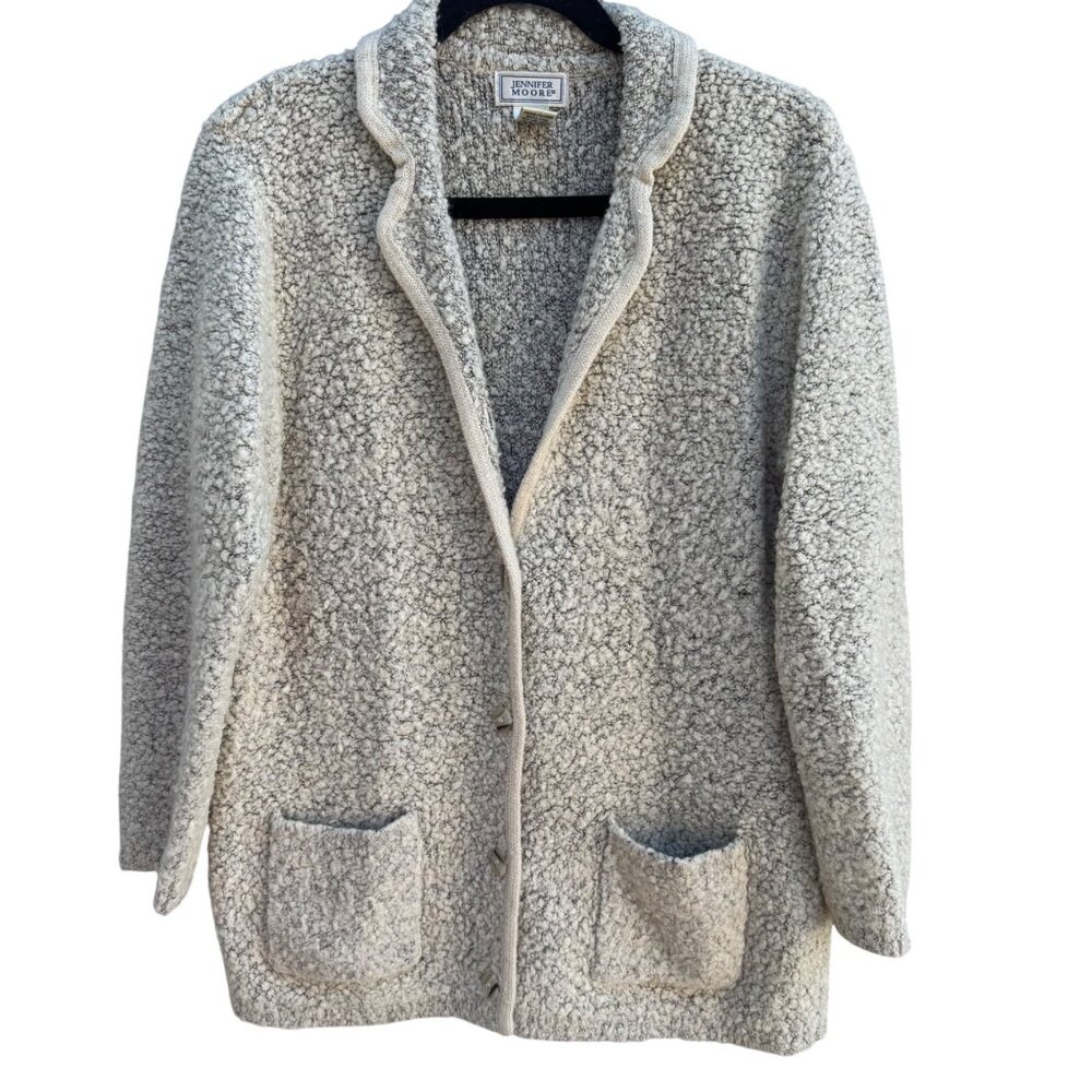 Jennifer Moore Vintage Sherpa Fleece Hygge Cardigan Wool Blend Cream S Coastal